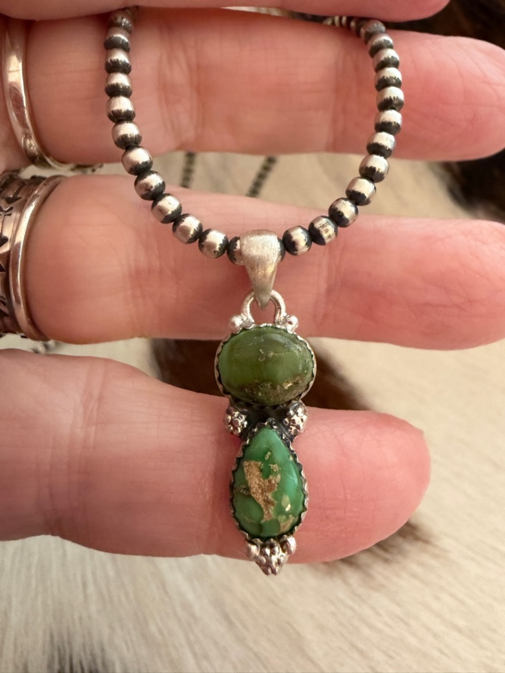 ❤️ Sonoran Gold Turquoise Navajo Style 2 Stone Sterling Silver Pendant 1.18”L